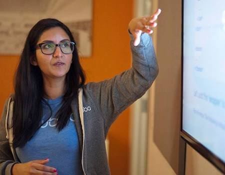 Allisha Ali, Developer at Hubba, teaches coding for a pilot program run by Nellie's Shelter. It has partnered with Ladies Learning Code and Hubba to give marginalized women a foot in the tech world by going beyond basic computer skills to offer coding. - Justin Greaves/Metroland